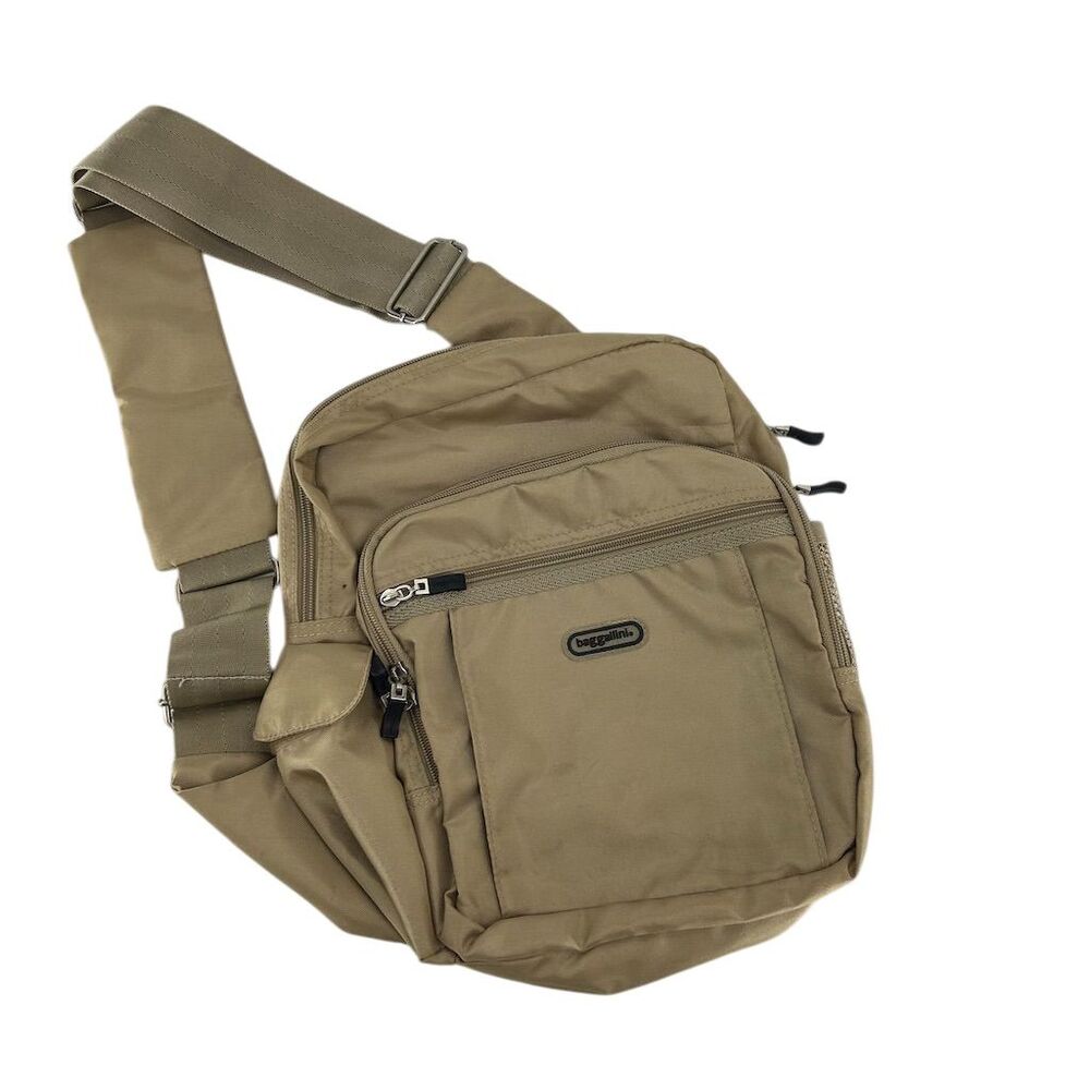 Baggallini Unisex Khaki Sling Bag Travel Crossbody with Pockets Theft Proof